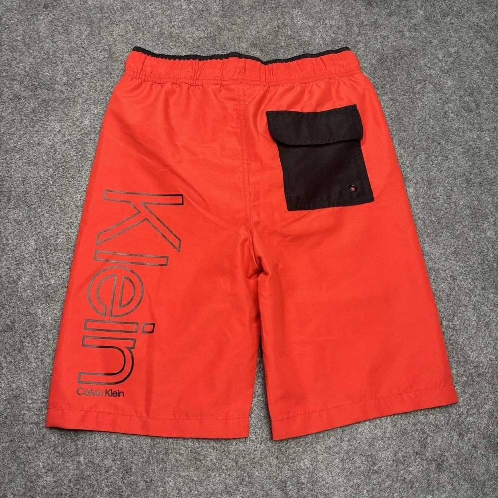 Calvin Klein Boys Swim Trunks Red Logo Board Shorts Size 10/12 NWT